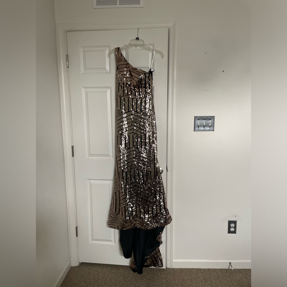 Black and Gold prom dress One shoulder